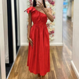 Angelina One Shoulder Maxi Dress - Red