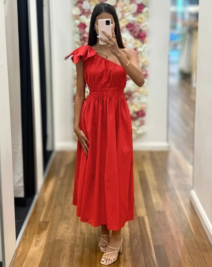 Angelina One Shoulder Maxi Dress - Red