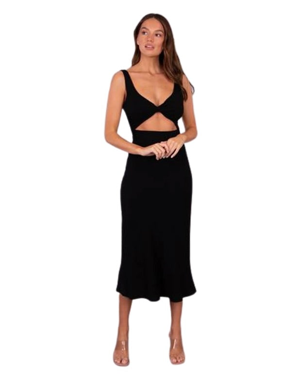 Amabel Linen Midi Dress - Black