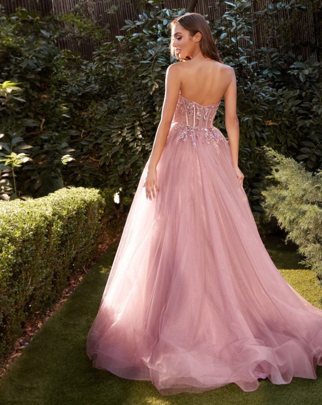 Aurora Strapless Corset Gown - Rose