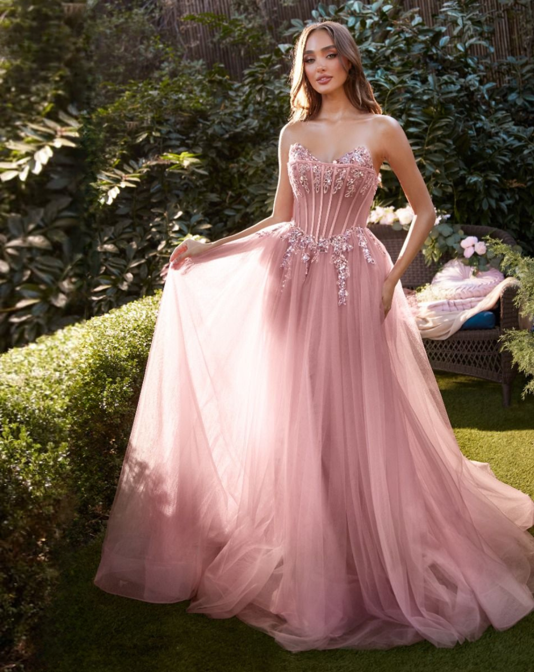 Aurora Strapless Corset Gown - Rose