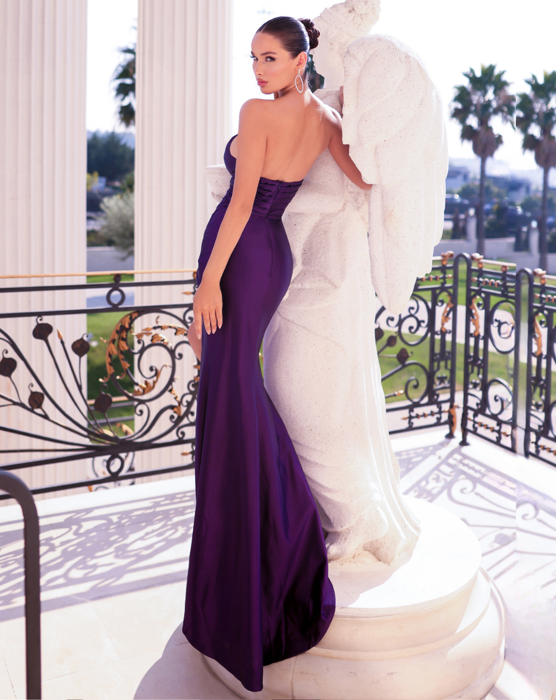 Rae Strapless Satin Gown - Purple