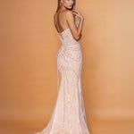 Valentina Beaded Corset Gown Silver/Nude Back