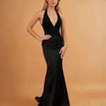 Vivian Satin Gown Black Front