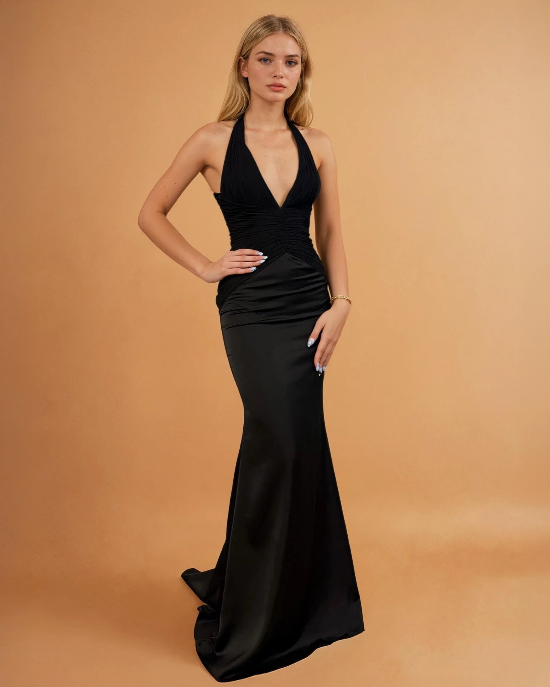 Vivian Satin Gown Black Front