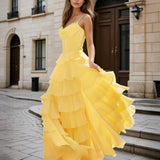 Vivienne Corset Layered Gown - Light Yellow