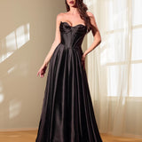 Zephyr Strapless Satin Gown - Black