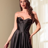 Zephyr Strapless Satin Gown - Black