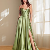 Zephyr Strapless Satin Gown - Pistachio