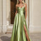 Zephyr Strapless Satin Gown Pistachio Front