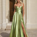 Zephyr Strapless Satin Gown Pistachio Front