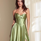 Zephyr Strapless Satin Gown - Pistachio