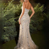 Gigi Beaded Strapless Gown - Silver/Nude