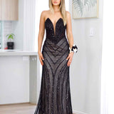 Adaya Strapless Beaded Gown - Black/Nude