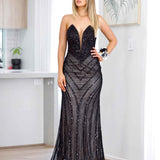 Adaya Strapless Beaded Gown - Black/Nude