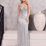 Adaya Strapless Beaded Gown - Silver