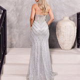 Adaya Strapless Beaded Gown - Silver