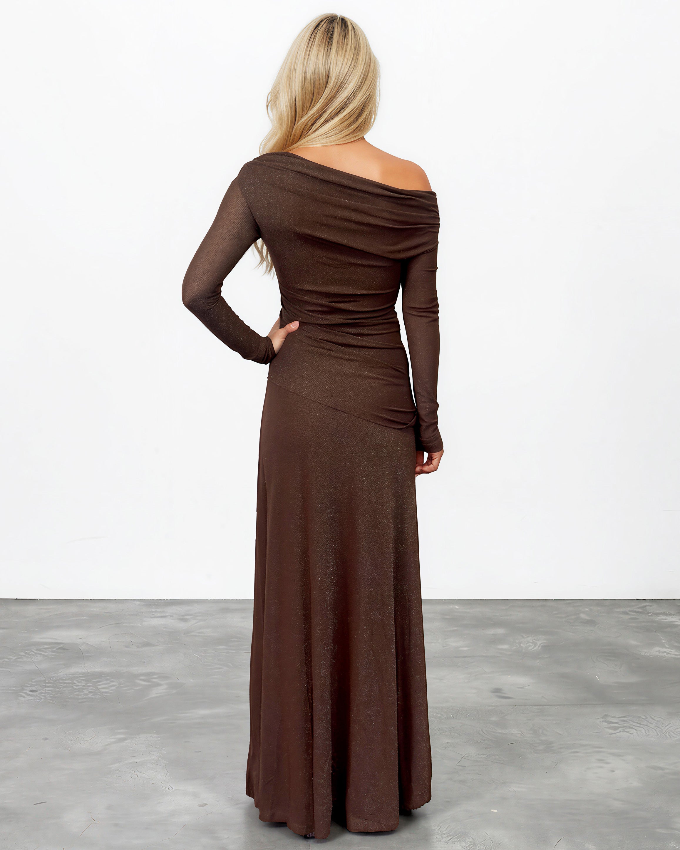 Adriana Long Sleeve Maxi Dress Chocolate Back