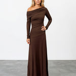 Adriana Long Sleeve Maxi Dress Chocolate Front