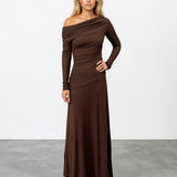 Adriana Long Sleeve Maxi Dress Chocolate Front