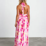 Aimee Halter Maxi Dress Pink Floral Back