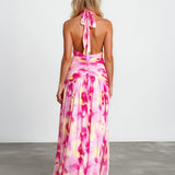 Aimee Halter Maxi Dress Pink Floral Back