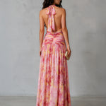 Aimee Halter Maxi Dress Pink Floral Back