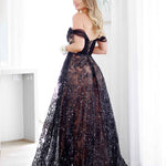 Aisha Feather Sequin Gown - Black and Nude