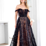 Aisha Feather Sequin Gown - Black and Nude