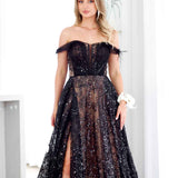 Aisha Feather Sequin Gown - Black and Nude