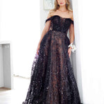 Aisha Feather Sequin Gown - Black and Nude