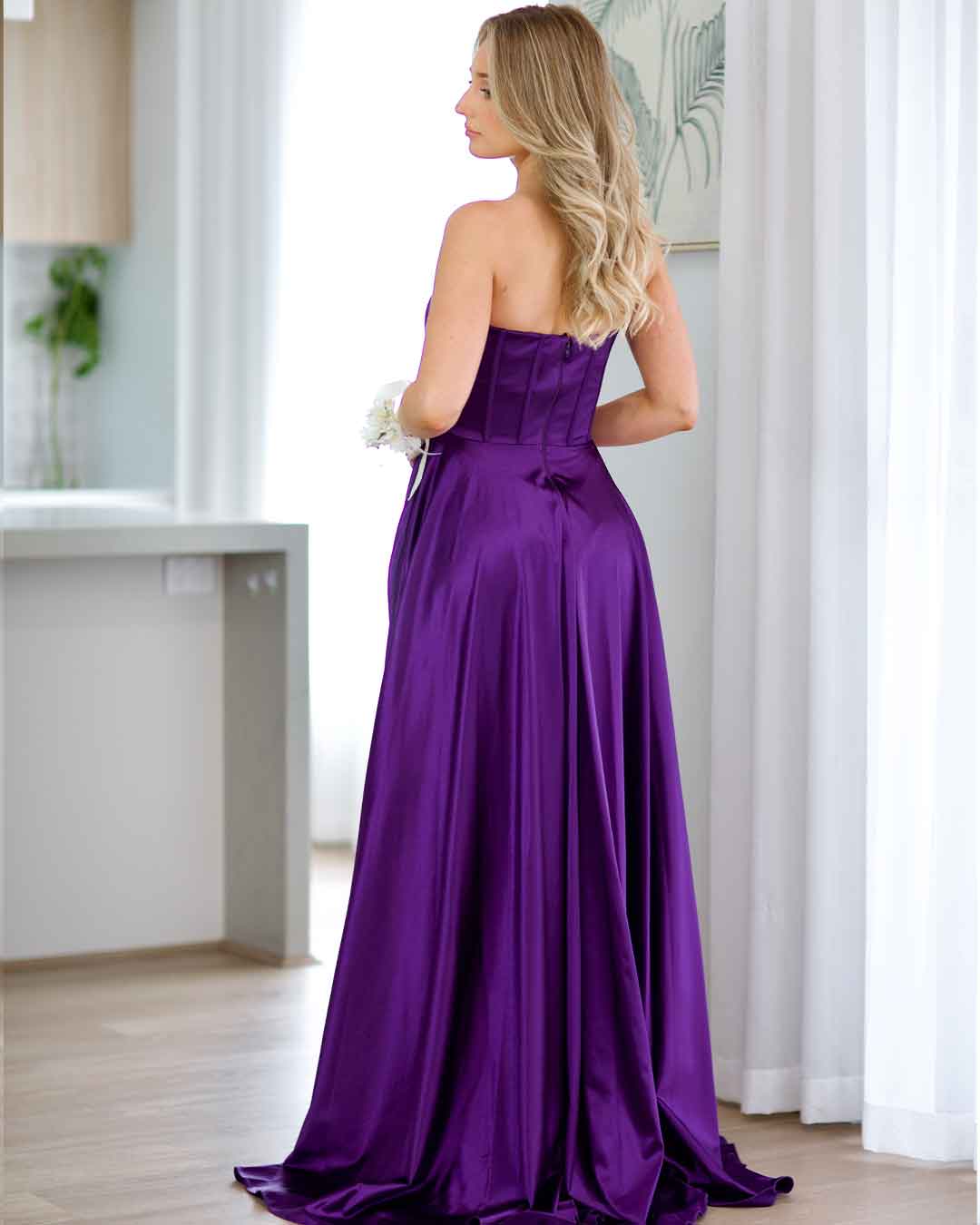 Alexandra Corset Satin Gown - Plum