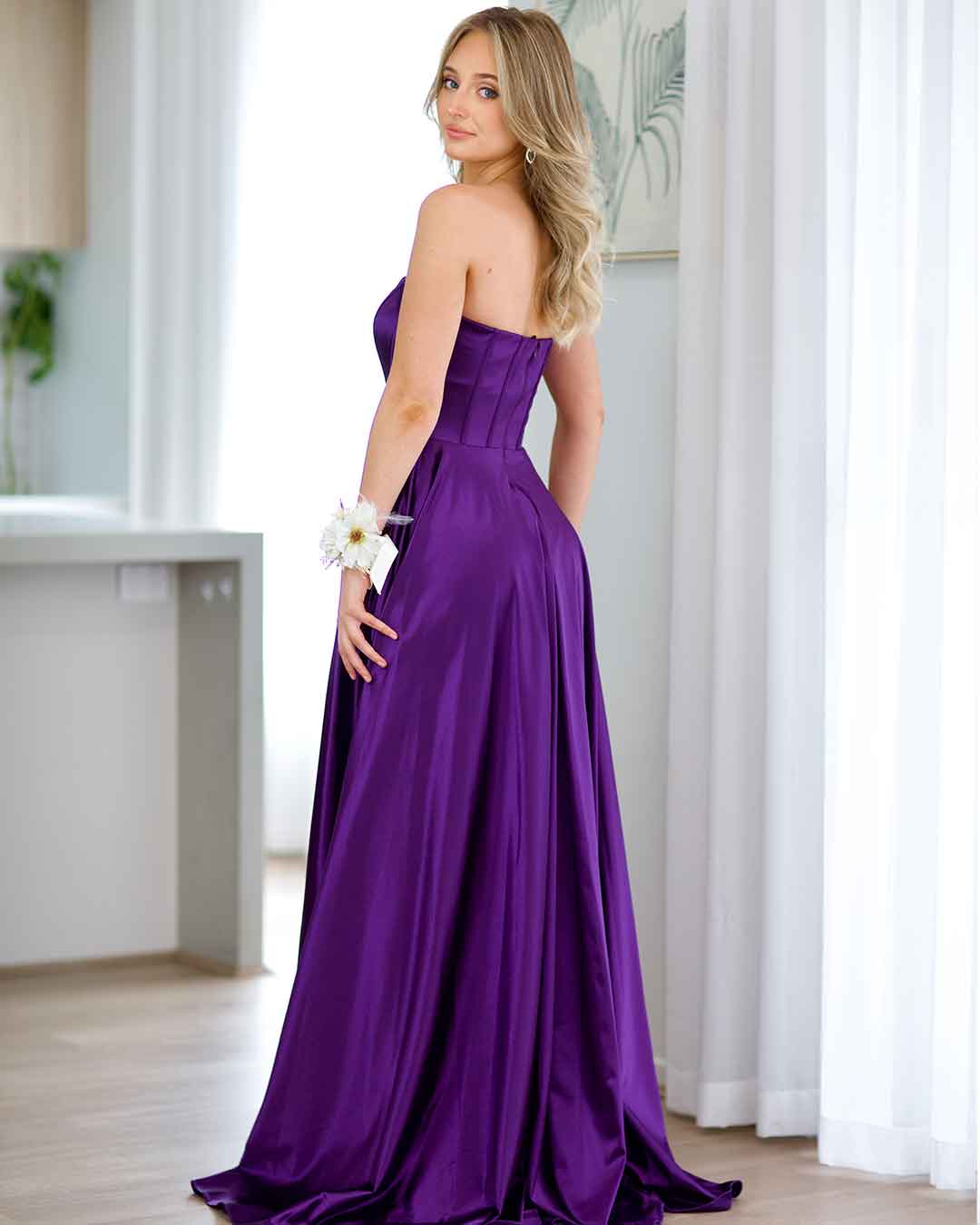 Alexandra Corset Satin Gown - Plum