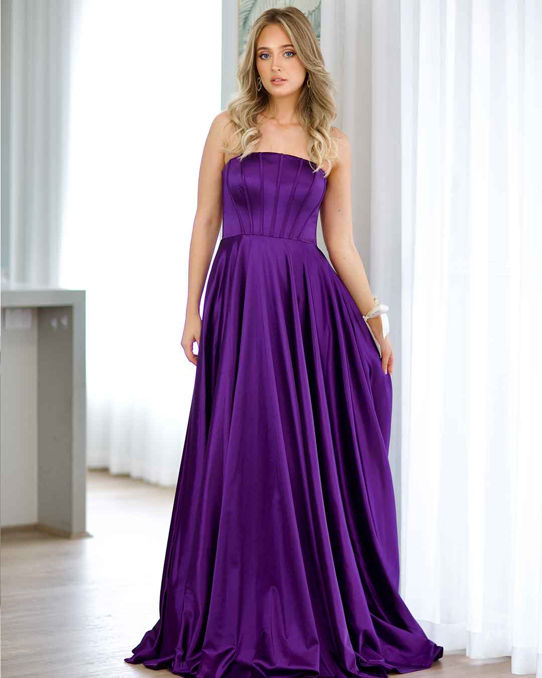 Alexandra Corset Satin Gown - Plum