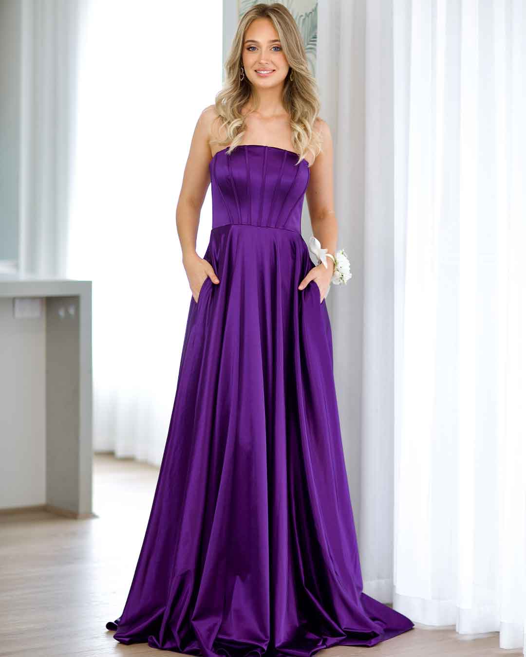 Alexandra Corset Satin Gown - Plum