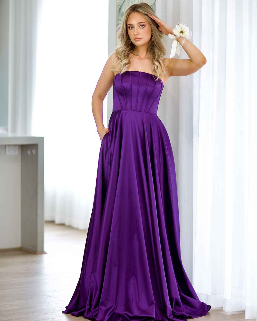 Alexandra Corset Satin Gown - Plum