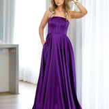 Alexandra Corset Satin Gown - Plum