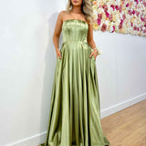 Alexandra Corset Satin Gown - Soft Sage