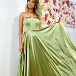 Alexandra Corset Satin Gown - Soft Sage