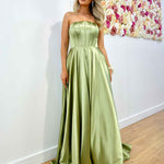 Alexandra Corset Satin Gown - Soft Sage