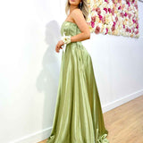 Alexandra Corset Satin Gown - Soft Sage