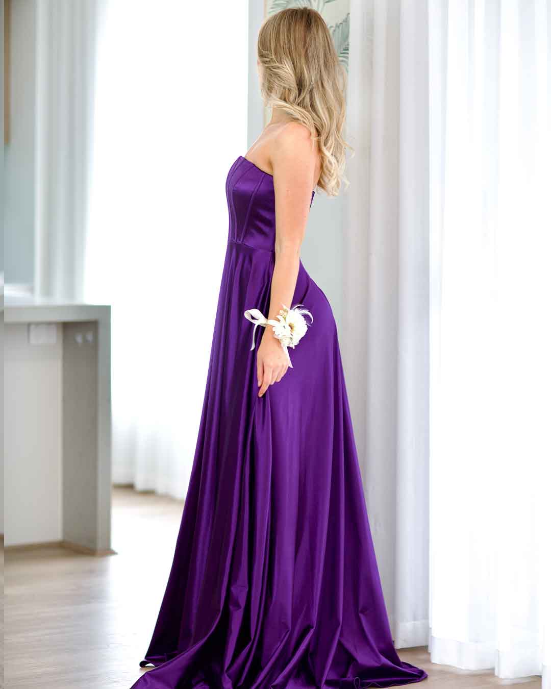 Alexandra Corset Satin Gown - Plum