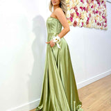 Alexandra Corset Satin Gown - Soft Sage