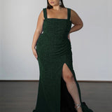 Amber Metallic Jersey Gown - Forest