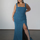 Amber Metallic Jersey Gown - Sky Blue