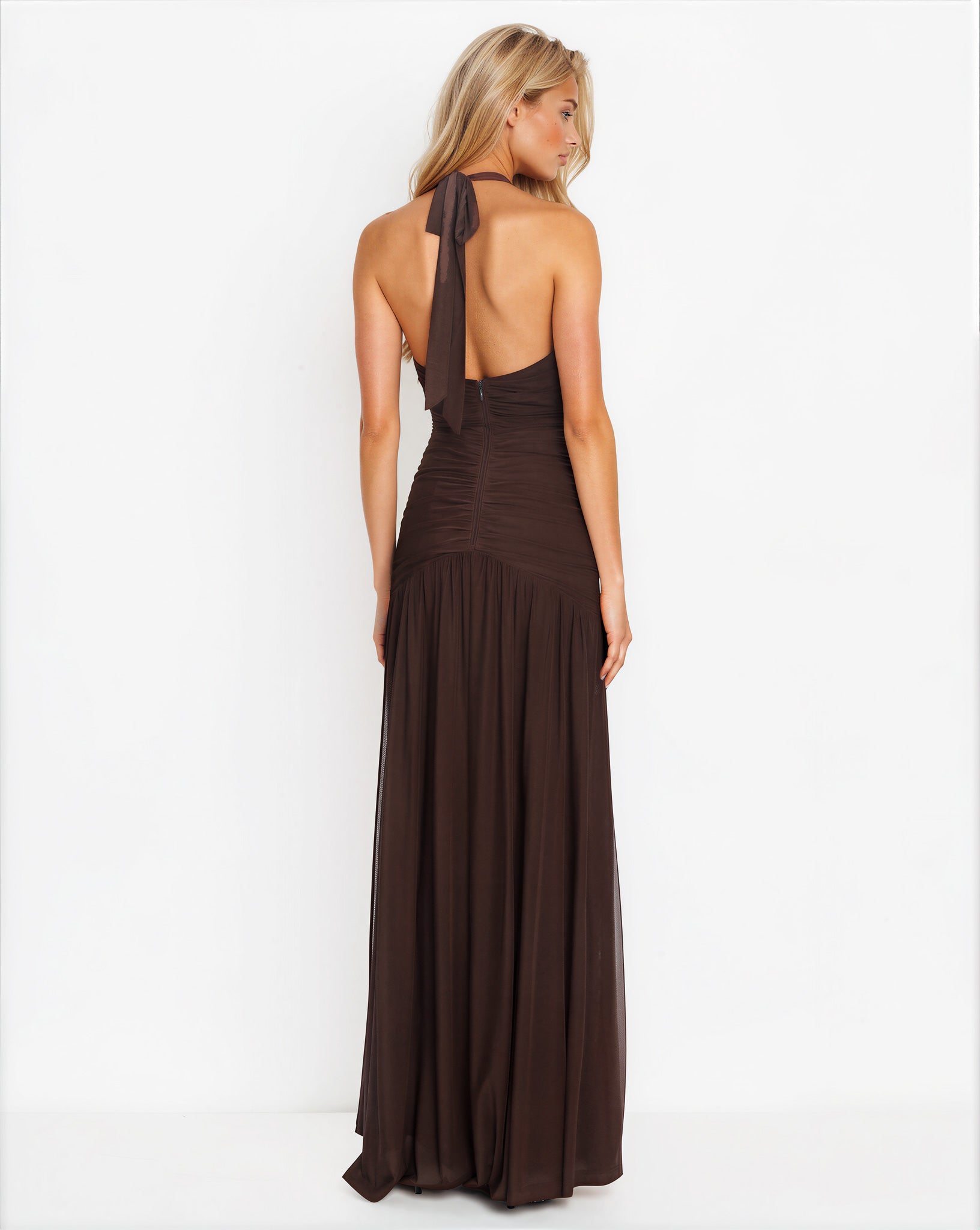 Amelie Mesh Maxi Dress Chocolate back