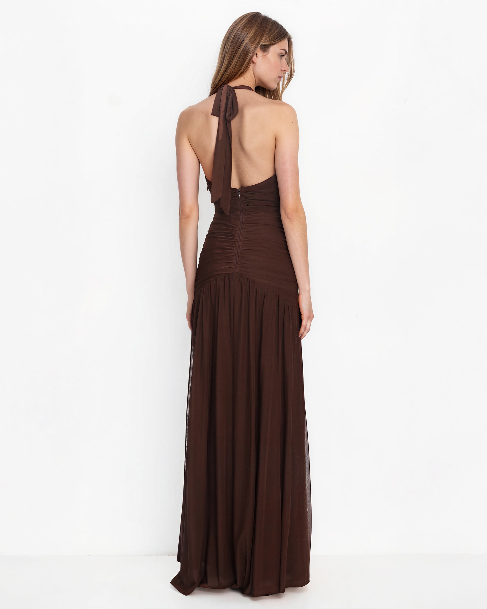 Amelie Mesh Maxi Dress Chocolate back