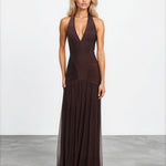 Amelie Mesh Maxi Dress Chocolate front