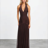 Amelie Mesh Maxi Dress Chocolate front