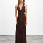 Amelie Mesh Maxi Dress Chocolate Front